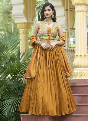 Crush silk blend Lehenga Choli in Mustard 1