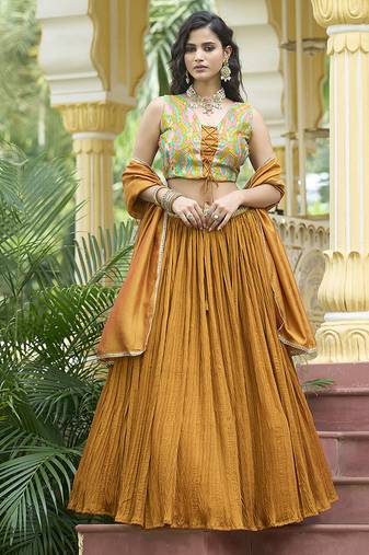 Designer Lehenga Choli Crush Silk in Mustard