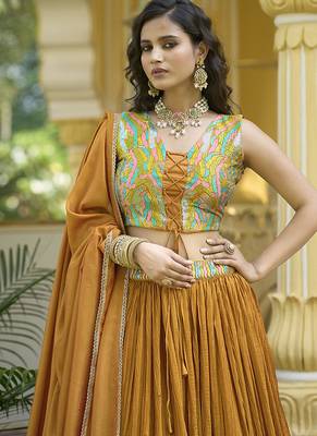 Crush silk blend Lehenga Choli in Mustard 2