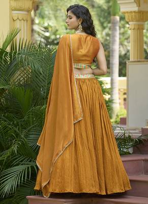 Crush silk blend Lehenga Choli in Mustard 3
