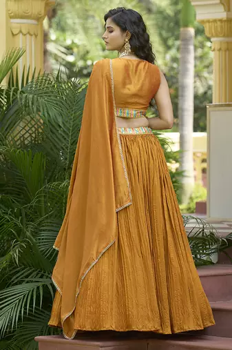 Crush silk blend Lehenga Choli in Mustard