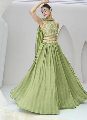Light Green Silk Blend Crush Lehenga Choli 1