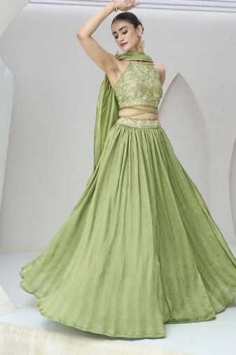 Light Green Festive Look with Silk Crush Lehenga Choli