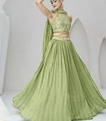 Light Green Festive Look with Silk Crush Lehenga Choli