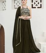 Olive Green Festive Look with Silk Crush Lehenga Choli