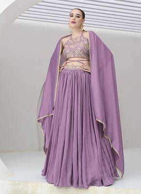 Lavender silk blend Crush Lehenga Choli 1