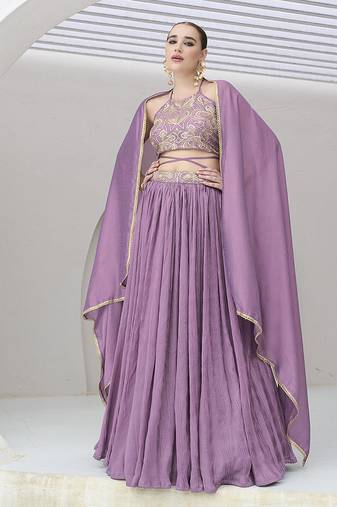 Lavender Festive Look with Silk Crush Lehenga Choli