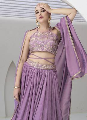 Lavender silk blend Crush Lehenga Choli 2