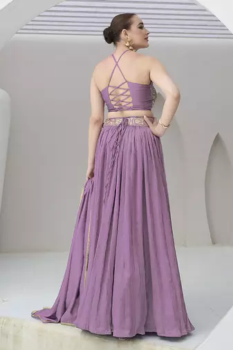 Lavender silk blend Crush Lehenga Choli