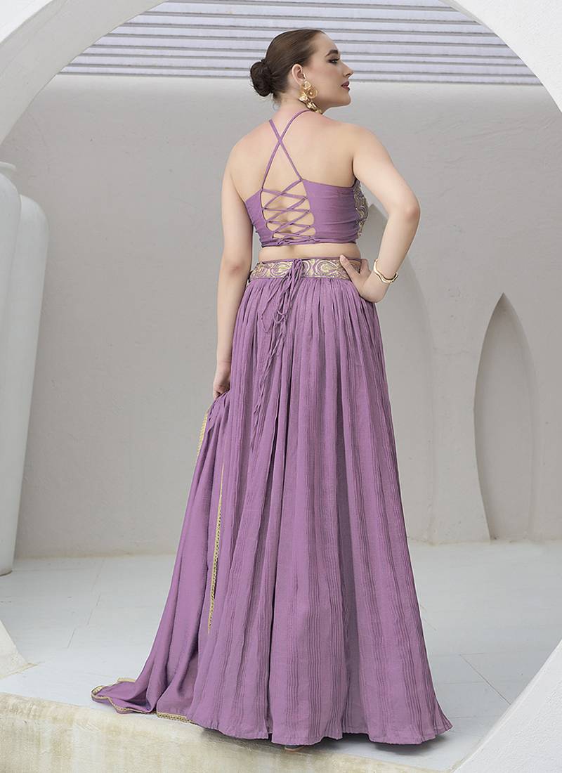 Lavender Festive Look with Silk Crush Lehenga Choli