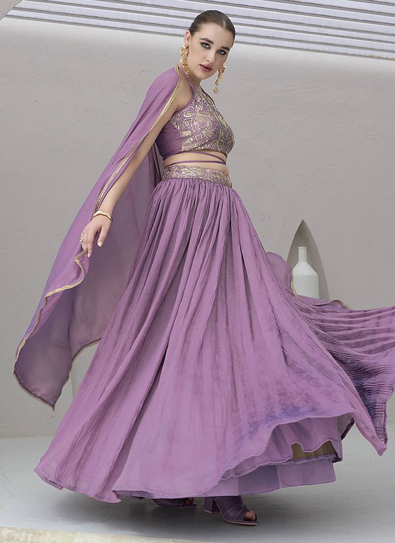 Lavender Festive Look with Silk Crush Lehenga Choli