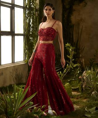 Red embroidered organza Co ord Set 4