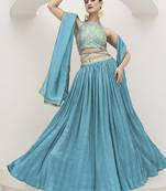 Sky blue Festive Look with Silk Crush Lehenga Choli