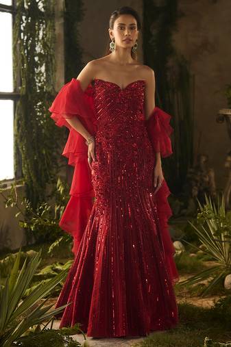 Red embroidered lycra gown