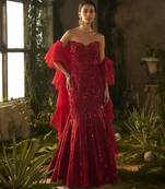 Red embroidered lycra gown