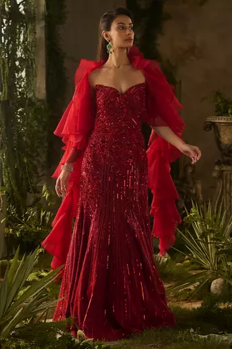 Red embroidered lycra gown