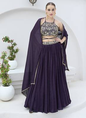 Wine silk blend Crush Lehenga Choli 1