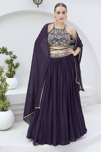 Wine Festive Look with Silk Crush Lehenga Choli
