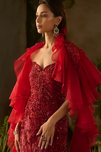 Red embroidered lycra gown