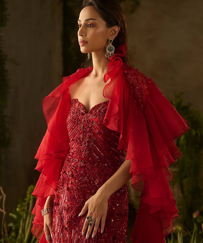 Red embroidered lycra gown