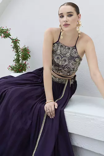 Wine silk blend Crush Lehenga Choli