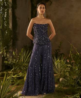 Blue embroidered organza co ord set 1