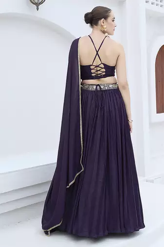 Wine silk blend Crush Lehenga Choli