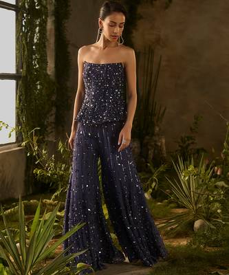 Blue embroidered organza co ord set 3