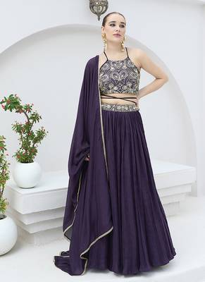Wine silk blend Crush Lehenga Choli 4