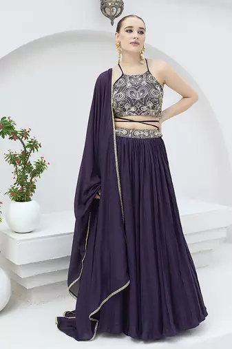Wine silk blend Crush Lehenga Choli