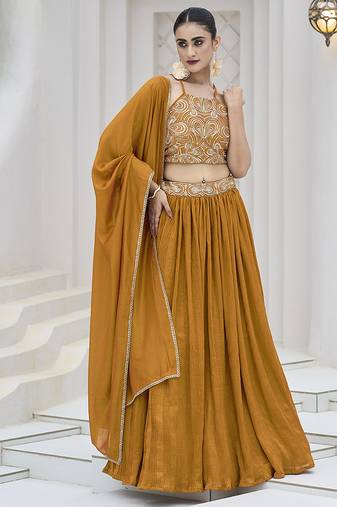 Mustard Festive Look with Silk Crush Lehenga Choli