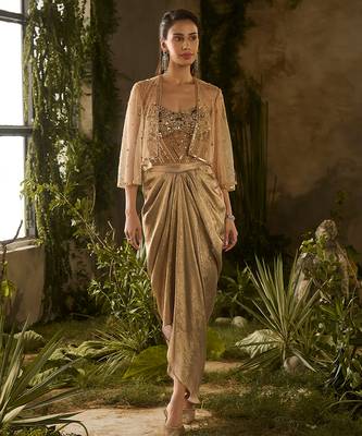 Gold embroidered silk co ord set 1