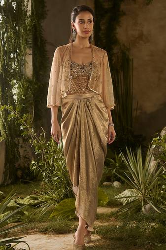 Gold embroidered silk co ord set