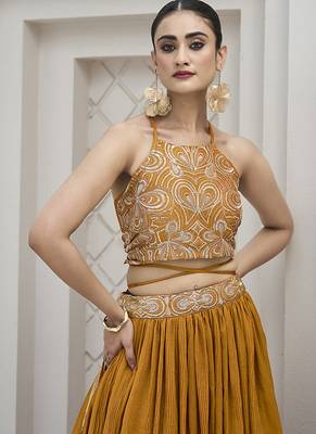 Mustard silk blend Crush Lehenga Choli 2