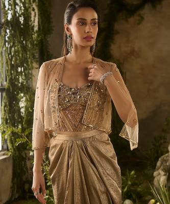 Gold embroidered silk co ord set 2