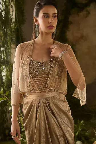 Gold embroidered silk co ord set