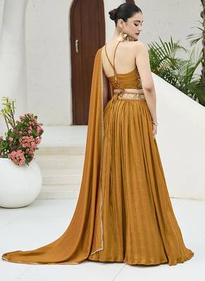 Mustard silk blend Crush Lehenga Choli 3