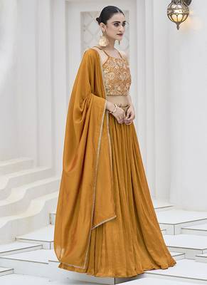 Mustard silk blend Crush Lehenga Choli 4