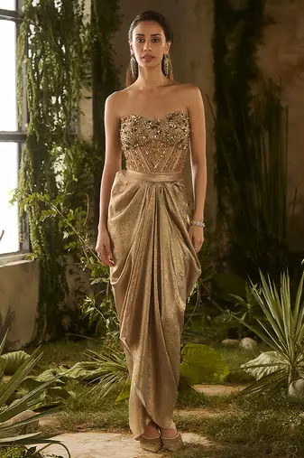 Gold embroidered silk co ord set