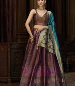 Brown Kanjiwaram Silk Jacquard Woven Trendy Lehenga Choli