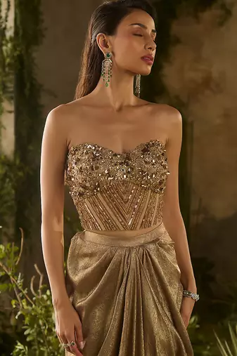 Gold embroidered silk co ord set