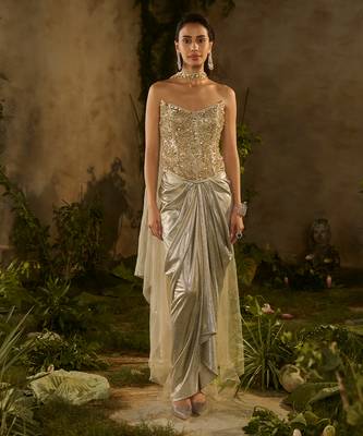 Gold embroidered jacquard Co ord Set 1