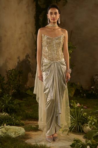 Gold embroidered jacquard Co ord Set