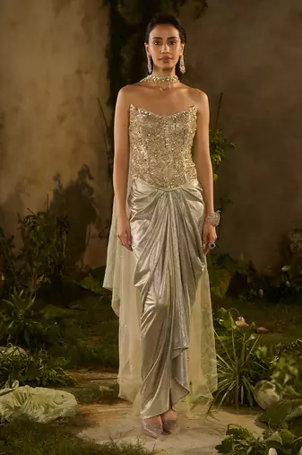 Gold embroidered jacquard Co ord Set