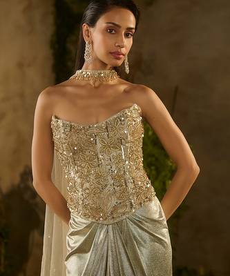 Gold embroidered jacquard Co ord Set 3