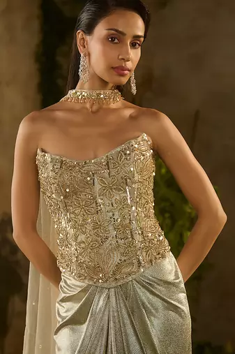 Gold embroidered jacquard Co ord Set