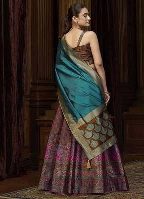 Brown Kanjiwaram Silk Jacquard Woven Trendy Lehenga Choli 4