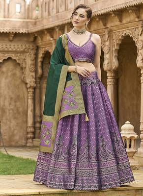 Purple Kanjiwaram silk blend Jacquard Woven Lehenga Choli 1