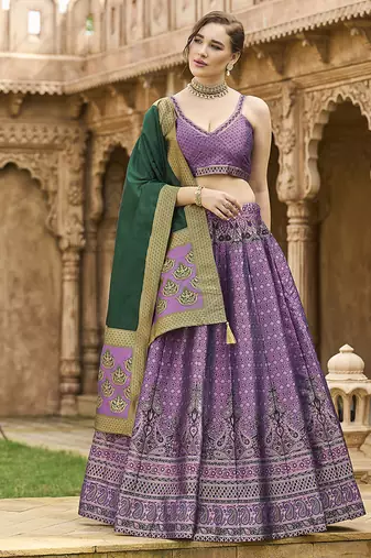 Purple Kanjiwaram Silk Jacquard Woven Trendy Lehenga Choli