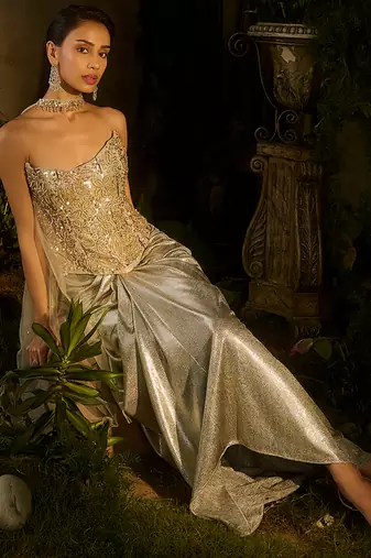 Gold embroidered jacquard Co ord Set